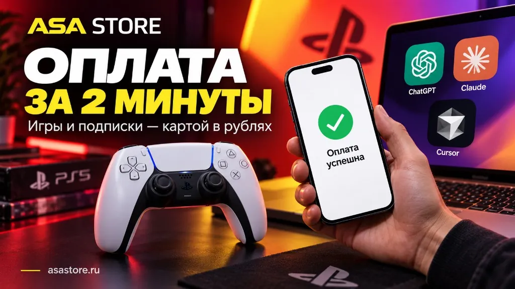 Оплата игр и подписок в ASA STORE картой в рублях за 2 минуты